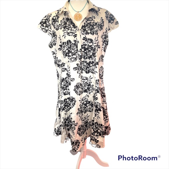 Bi.Tencon Women's Vintage White Black Floral Print A-Line Cap Sleeve Dress - Picture 1 of 9
